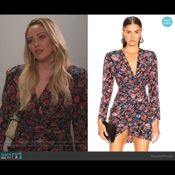 IRO / Fling floral black wrap long sleeve wrap tulip hem Dress 38 6 - Picture 5 of 12